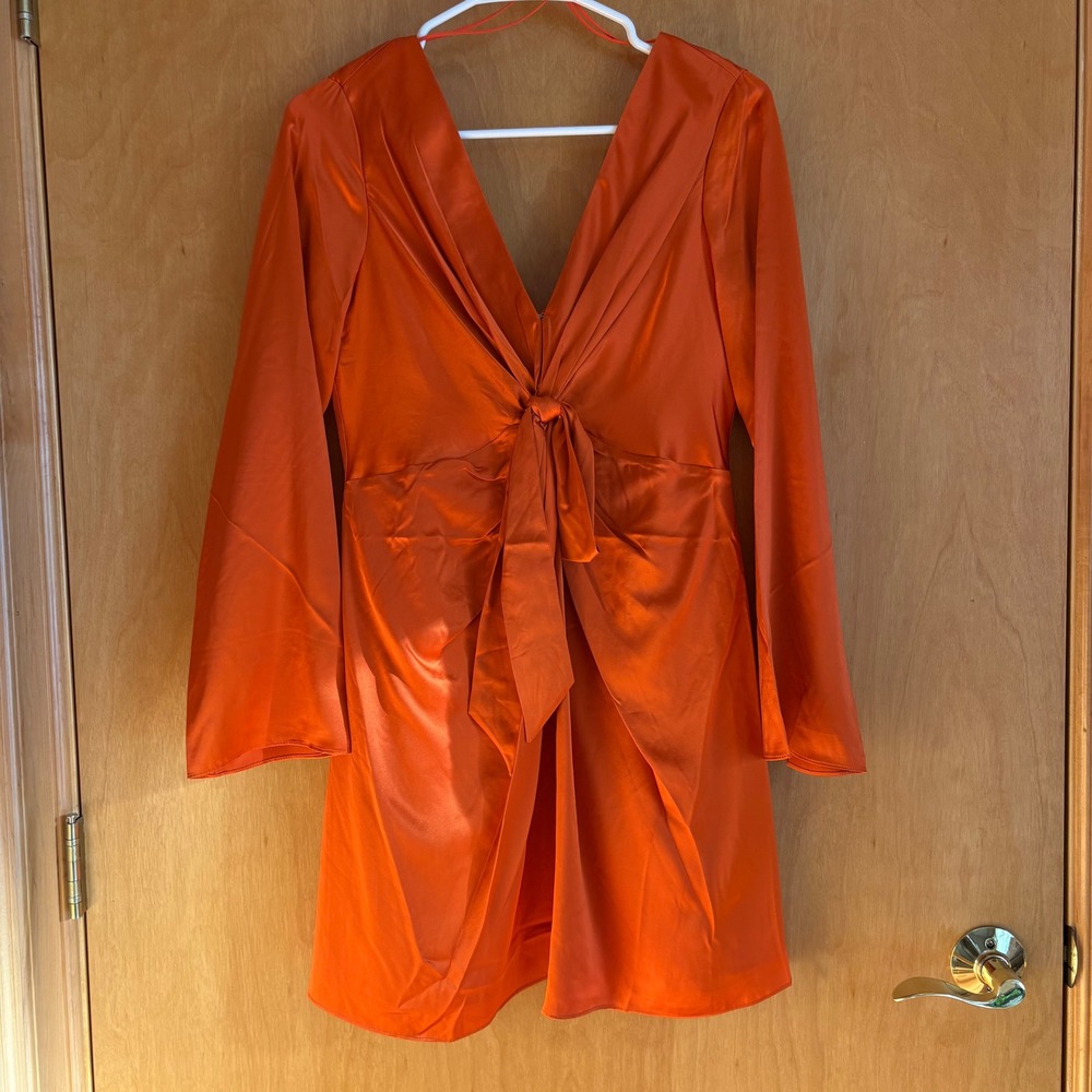 Cinq a Sept‎ Caelan Dress Orange V Neck Tie Front Long Sleeve Mini Size 4